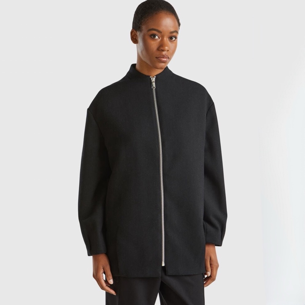 ZARA • Black Manteca Wool Bomber Jacket Coat Made In Italy - Picture 2 of 11